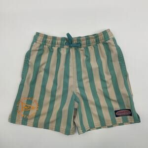 Vineyard Vines Swim Trunks Boys 7 Striped Aqua Beige Yacht Club Drawstring Mesh